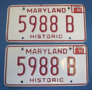 1980 Maryland Historic Vehicle License Plates Matched Pair