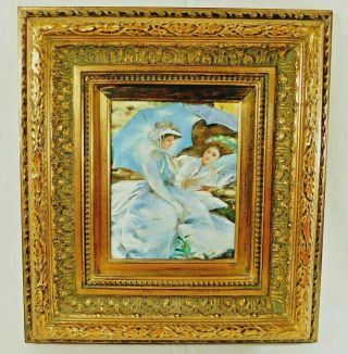 Vintage Ornate Gold Gilt Wood Gesso Framed Oil Painting On Canvas Woman 20 X 18 "