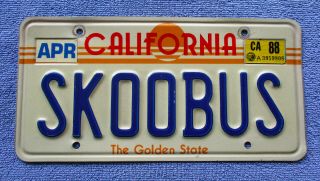 California " Sun " Graphic Personalized Vanity License Plate: " Skoobus "