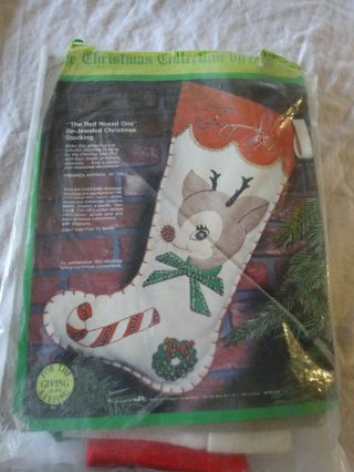 Vintage 70s Paragon Needle Craft Rudolph Christmas Stocking Kit Felt Printed Pc