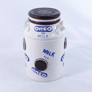 Vintage 3d Ceramic Oreo And Milk Can Cookie Jar & Lid 31398 Euc