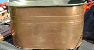 Antique Vtg Copper Boiler w/Lid Wash Tub Wood Handles 2