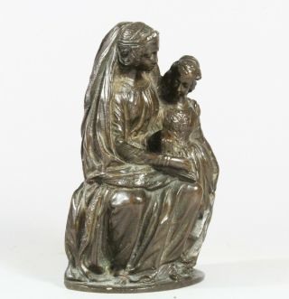 Antique Classical Solid Bronze Sculpture Seated Lady & Girl 2