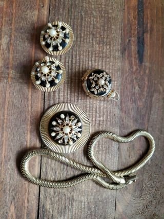 Vintage Coro - Trifari Necklace Earrings Photo Locket Missing Stones