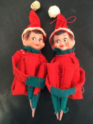 Vintage Homemade? Set Felt Christmas Elf On The Shelf Knee Hugger Blue Eyes Odd