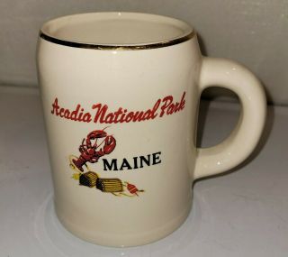 Vintage Acadia National Park Maine Mug Stein Gold Rim / Lobster 5 " Tall