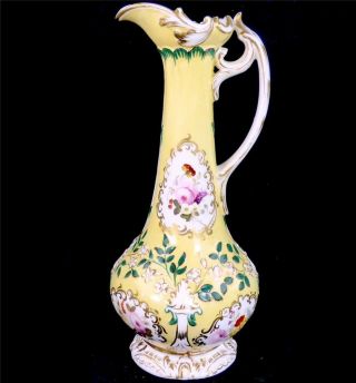 N701 C1830 Antique English Porcelain Ewer Scent Yellow Ground Perfume Bottle