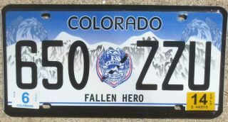 2014 Colorado Specialty License Plate Number Tag – Fallen Hero