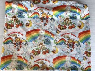 Vintage Rainbow Brite Twin Fitted Sheet Hallmark 1983 Craft Fabric Poly Cotton