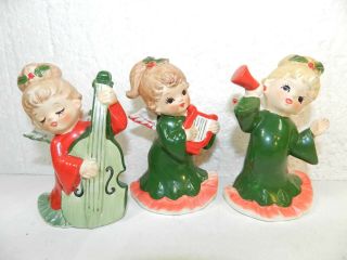 3 Lefton Christmas Angels Playing Musical Instruments 2543 Vintage Figurines