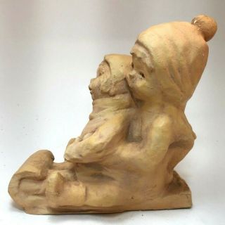 Signed Dave Grossman Sculpture Ann Entis Figurine Boy And Girl On Sled Vintage