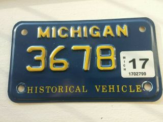Vintage Michigan Historical Antique Motorcycle License Plate Tag Harley Indian