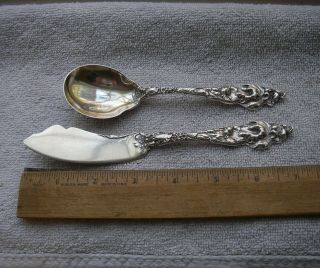 Reed & Barton Les Six Fleurs (1901) Sugar Spoon & Master Butter Knife - Mono Ecn