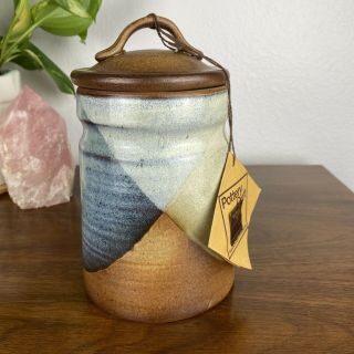 Vintage Pottery Craft Stoneware Canister With Lid Handcrafted Crock Jar With Tag