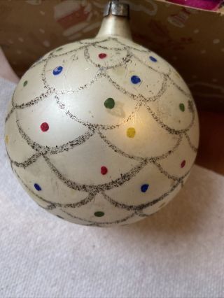 1 - Vintage Large Glass Christmas Ornament Ball - Made In Poland - Polish Hand Painted