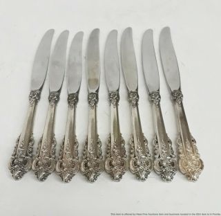 Set Of 8 Wallace Grande Baroque Sterling Silver Handle 9in Long Knives 694.  7g