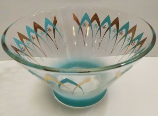 Vintage Mid Century Anchor Hocking Glass Chip Glass Bowl 6 " H X 10 " Gold Teal