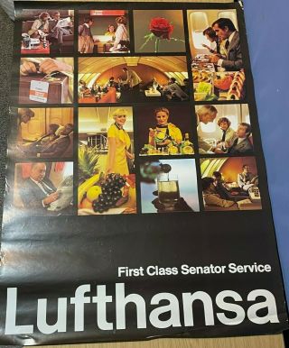 Vintage (1980s) Lufthansa First Class Senator Service Poster 23.  5 " X 33 "