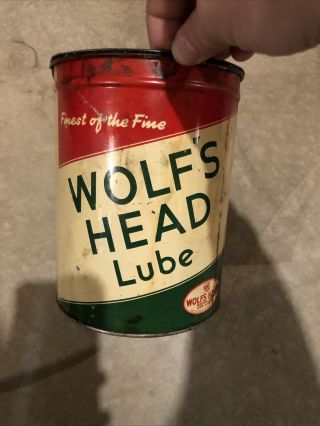 Vintage Wolfs Head Lube Grease 5 Pound Advertising Can Not Motor Oil