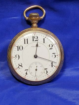 Antique Waltham Gold Plated Pocket Watch 21 Jewels Large 48mm Case Mechanical