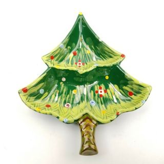 Vintage Ceramic Christmas Tree Candy Nut Dish Hand Painted Signed Numbered Italy