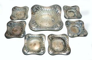 7pc Us Sterling Silver Bowls W.  Floral Motifs By R.  Wallace & Sons (thb)