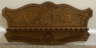 Vintage Carved Wooden Spoon Rack Wall Hanger - Holds 16 Spoons