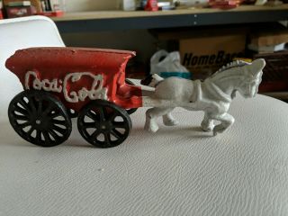 Vintage Cast Iron Coca Cola Wagon With White Horse