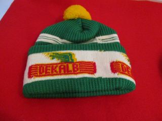 2 Vintage Dekalb Stocking Cap Knit Winter Pom Poms Hat Advertising Seed Company 2
