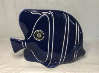 Vintage Mcm Harris Potteries Chicago Ceramic Fish Statue Art Pottery Dark Blue