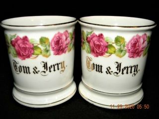 Vintage Tom And Jerry Drink Cups Mugs Pink Roses And Gold Trim J.  S.  Germany