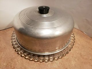 Vintage Glass Cake Plate With Aluminum Cover