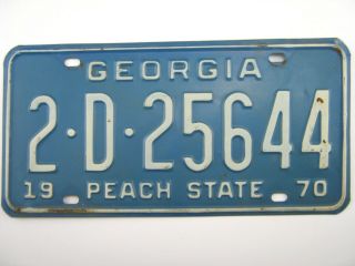 Vintage 1970 Georgia Peach State Automobile License Plate Tag 2 D 25644 Blue Old
