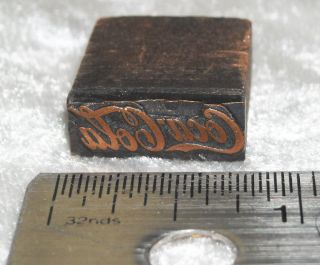 Vintage Coca - Cola Logo Printers Wood Block Metal Plate Small Coke Print Stamp