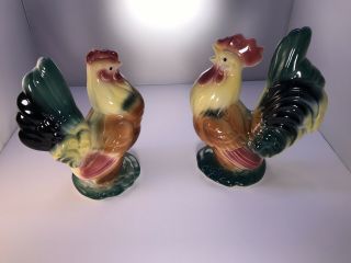 Vintage Royal Copley Rooster & Hen Figurine Set Mid Century