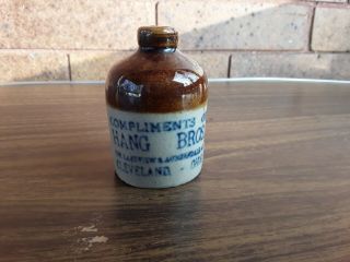 Hang Bros.  Miniature Antique Cleveland Oh Stoneware Advertising Jug 3 " Tall