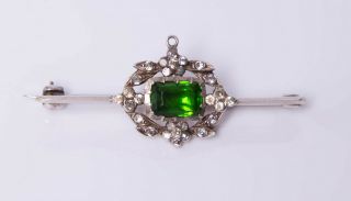 Antique Georgian Victorian Sterling Silver Green Foil Backed Paste Brooch
