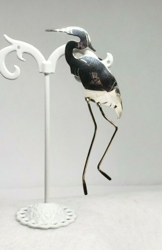 Vintage Silver Heron/Stork Collar/Lapel Pin with Brass Legs 3