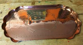 Newlyn Copper Tray By Herbert Dyer - Stamped Arts & Crafts Scroll Pattern 1920s