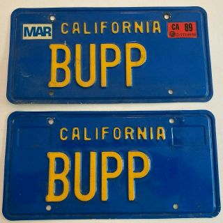 1970s Blue California Vanity License Plate Pair Plates Bupp