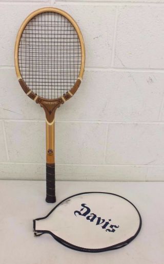 Vintage Tad Davis Imperial Wooden Tennis Racquet W/4 1/4 " Grip & Cover Minty