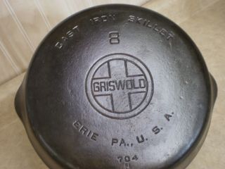 Antique 8 Griswold Cast Iron Skillet 10 - 1/2 " Frying Pan 704 - H Large Block Logo