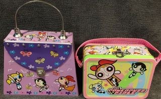 (2) Vintage Collectible Powerpuff Girls Tin Lunch Box Bubbles Buttercup Blossom