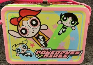 (2) Vintage Collectible Powerpuff Girls Tin Lunch Box Bubbles Buttercup Blossom 3