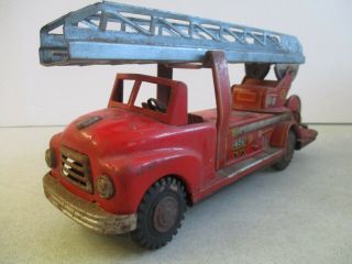 Vintage Tin Friction Fire Engine Toy With Ladder