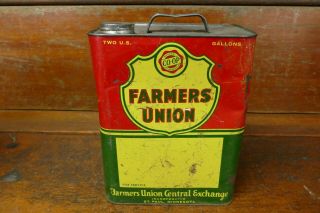 Vintage Co - Op Farmers Union Central Exchange 2 Two Gallon Metal Motor Oil Can