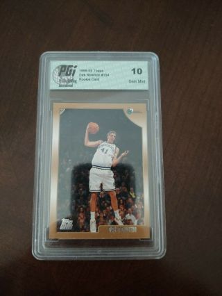 Dirk Nowitzki 1998 - 99 Topps Rookie Card 154 Pgi 10 Mavericks Rc Hof