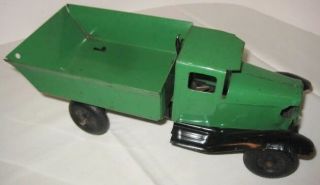 Antique Pressed Steel Toy Dump Truck 10 " Black & Green Wyandotte 1930s