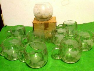 8 Vintage Nestle Nescafe World Globe Frosted Coffee Mugs Cups & Floating Candle