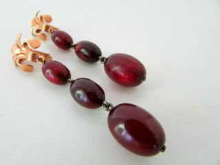 Antique Cherry Amber Faturan Bakelite Beads Dangle Clip Earrings